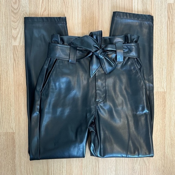 Express Pants - EXPRESS Super High Rise Black Faux Leather Belted Ankle Pants, Size 4R